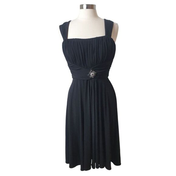 Jessica Howard Black Sleeveless Dress 12 Midi Cocktail Embellish Waist Stretch - Picture 1 of 7